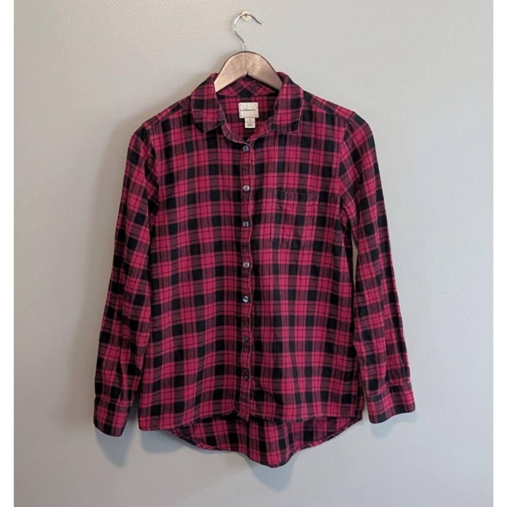 G.H. Bass Womens Small Red Plaid Flannel Shirt Soft Cotton Button Up Cabin
